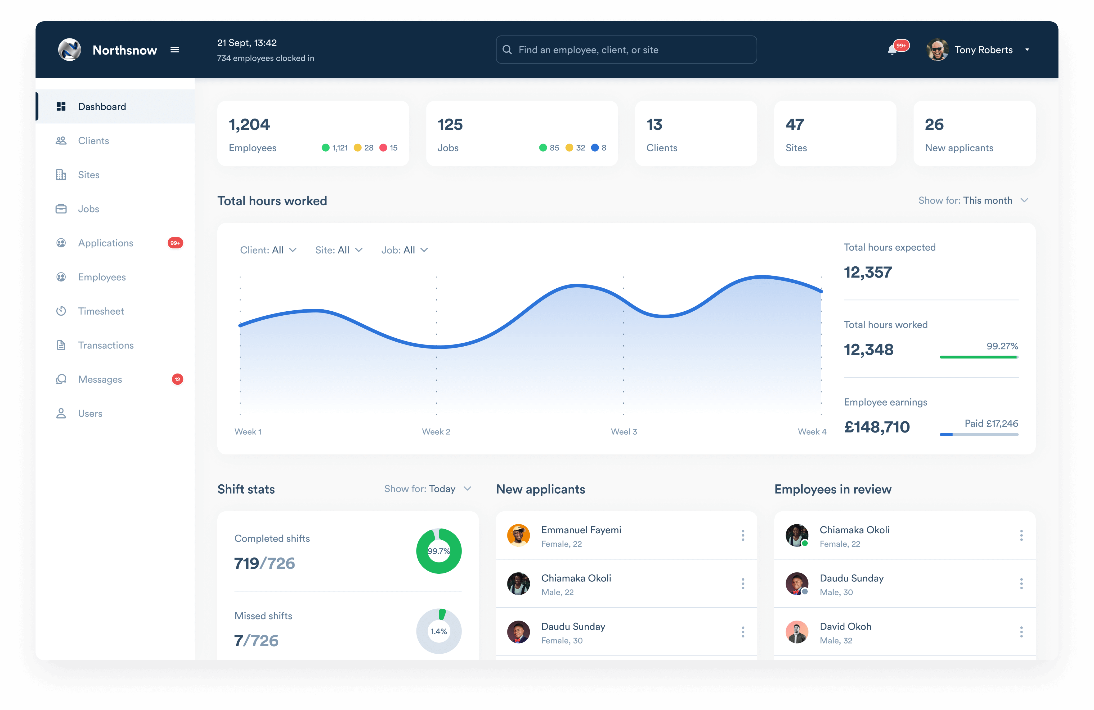 image showing the Northsnow admin dashboard