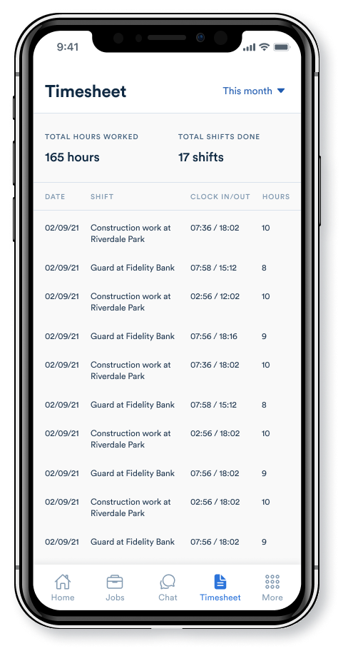 an image showing the timesheet section of the employee portal